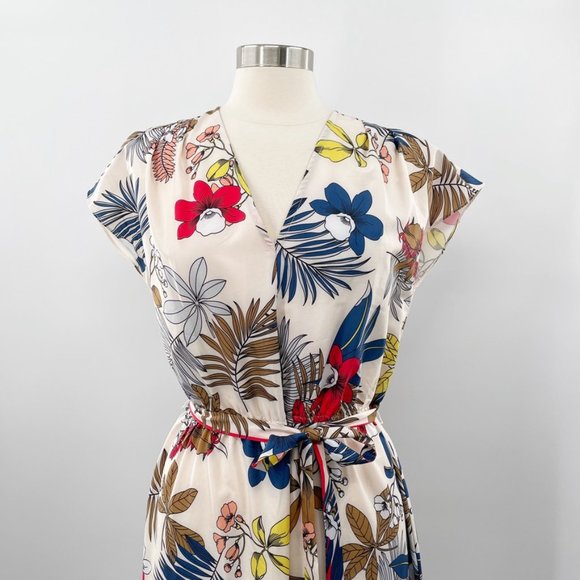 BASIC MODEL Womens Cream Floral Belted Maxi Boho Chic Dress  Size Large L - Picture 2 of 11